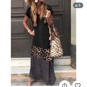 NEW Womens adorable black, gray, and leopard maxi dress.